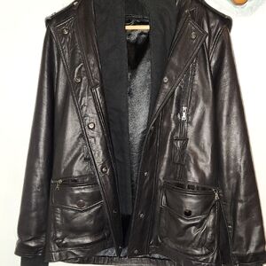 Made In Italy Leather Jacket Custom, Removable Hood & Tons Of Pockets Small Med
